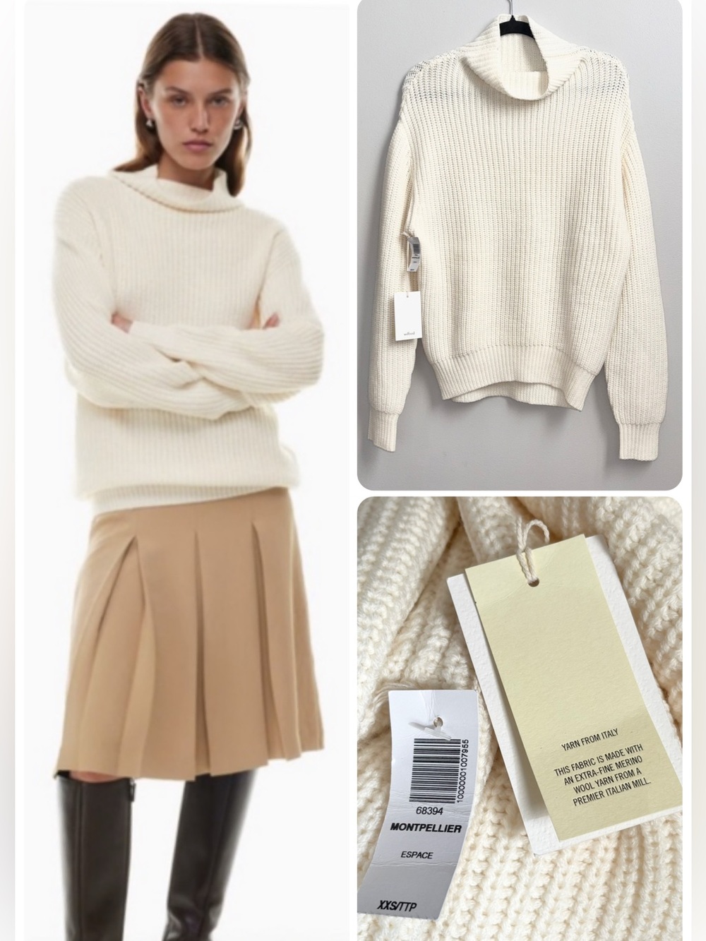 NWT Aritzia Wilfred Montpellier Sweater Merino Wool Turtleneck Espace Size XXS